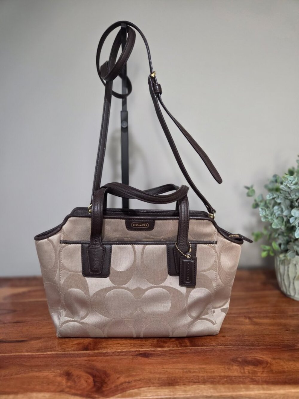 Coach Taylor Signature Light Tan Canvas Mini Tote Cross Body Bag Style # F28641
